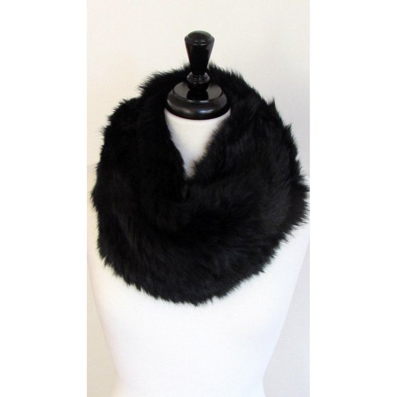 Annabelle by Scbmi Black Long Hair Rabbit Woven Infinity Circle Designer Scarf - Picture 2 of 6